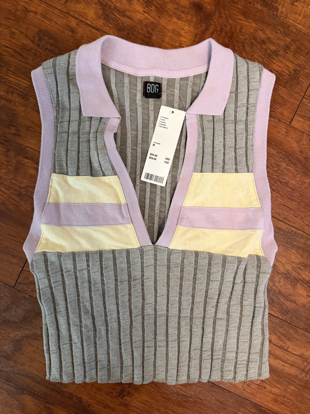 BDG Ribbed Knit Crop Top in Gray, Lavender & Pale Yellow